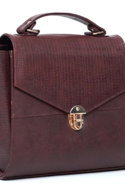 Ladies Maroon Color Wide-space Bag